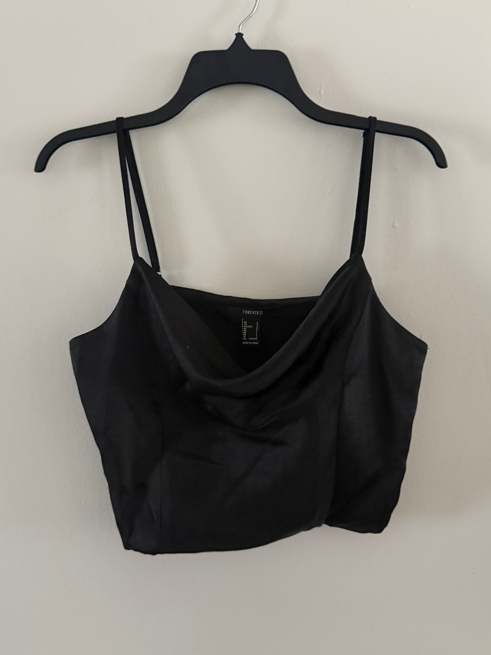 Black Satin Cowl Crop Cami